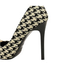 Girlfairy Shoes  Spring Women Pumps Pearl Metal Chain High-heels Checked Grain Stilettos Women Heels Luxury Banquet Shoes 43