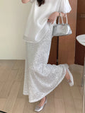 Girlfairy Sequin Long Skirt Women Korean Fashion High Waist A-line Patchwork Slim Elegant Party Midi Skirt Autumn Casual