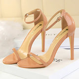 Girlfairy Women 8cm 11cm High Heels Fetish Sandals Gladiator Platform Strap Stripper Glossy Leather Pumps Lady Nude Low Heels Party Shoes
