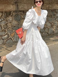 Girlfairy Casual Backless Beach White Dresses Woman Summer Chic Ruffles A-line Vestidos Korean One-piece Short Sleeve Clothing
