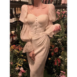 Girlfairy 2024 Spring and Summer outfitSummer Vintage Women  Elegant Fashion Puff Sleeve Midi Corset Maxi Dresses Evening Prom Female Party Lady Clothes Vestdios
