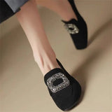 Girlfairy Women Pump Square Toe Suede Slide-On Oxford Heels Buckle Crystal Spring And Fall Shoes