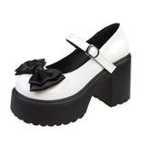 Girlfairy Women's Fashion Bowknot Platform Pumps Mix Color Chunky High Heels Mary Jane Shoes for Women Patent Leather Ankle Strap Pumps