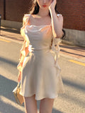 Girlfairy 2024 Spring and Summer outfitElegant Sleeveless Satin Mini Dress Women  Summer Korean Short Design Spaghetti Strap Vintage Fairy Sweet Female Clothing