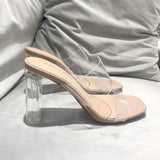Girlfairy Summer Women Pumps Sandals PVC Jelly Slippers Open Toe High Heels Women Transparent Perspex Slippers Shoes Heel Clear Sandals