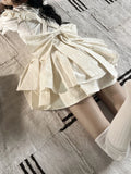Girlfairy Kawaii Lolita Skirt Women Japanese Fashion High Waist A-line Bow Bandage Vintage Mini Ruffles Suspender Skirt Summer