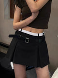 Girlfairy Y2k Streetwear Pleated Skirt Women Korean Fashion Low Waist A-line Patchwork Sexy Mini School Skirt Shorts Gyaru