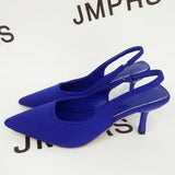 Girlfairy  Women Simple Blue Slingback Pumps 2024 Summer Elegant Pointed Toe High Heels Shoes Woman Solid Thin Heel Sandals for Women