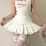 Girlfairy Coquette Mini Skirt Women Summer Y2k Lace Mesh Patchwork Sexy High Waist A-line Kawaii White Ruffle Skirt Fairycore