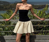 Girlfairy Slim Folds Dress For Women Bodycon Backless Splice Dresses Female Summer Sexy Off Shoulder Elegant Mini Dress Woman 2024