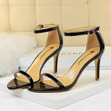Girlfairy Women 8cm 11cm High Heels Fetish Sandals Gladiator Platform Strap Stripper Glossy Leather Pumps Lady Nude Low Heels Party Shoes
