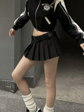 Girlfairy Y2k Black Pleated Skirt with Shorts Women Sexy Low Waist A-line Slim Tennis Extreme Mini Skirt Summer Vintage College