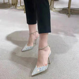 Girlfairy Futurecen Luxury Rhinestones Sequined Ankle Strap Women Pumps Elegant Stiletto High heels Spring Summer Fashion Crystal Wedding Prom Shoes