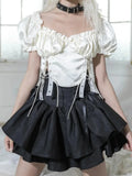Girlfairy Kawaii Lolita Skirt Women Japanese Fashion High Waist A-line Bow Bandage Vintage Mini Ruffles Suspender Skirt Summer