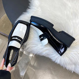 Girlfairy Futurecen  Style Square Toe Loafers Women 2023 Spring Patent Leather Platform Pumps Woman Slip On Thick Heels Oxford Shoes Jk Shoes