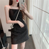 Girlfairy Spring and Summer outfitSummer Sexy White Spaghetti Strap Party Mini Dress 2024 French Prom Women Clothe Backless Pearls Camisole Black Sleeveless Dress