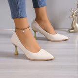 Girlfairy French High Heels Women 2024 Spring and Autumn New Fashion Metal Pointed Shallow Heel Dress Shoes Professional Shoes