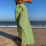 Back To School Fashion Solid Color Big Leaves Mesh Beach Pants Women High Waist Bow Wide Leg Pant