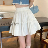 Back to School Kawaii Cute Mini Skirt Women Korean Fashion Patchwork Fairycore High Waist Fluffy White Skirt Vacation Outfits Summer