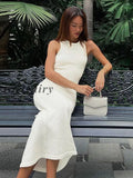 Back To School Sleeveless Knitted Backless Crochet Midi Dress Party Elegant Club Festival Clothes