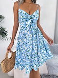 Back To School Summer Floral Print Dress Women Sexy Sleeveless Backless Spaghetti Strap Ladies