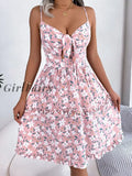 Back To School Summer Floral Print Dress Women Sexy Sleeveless Backless Spaghetti Strap Ladies