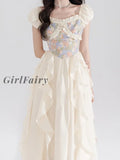 Back To School Summer Kawaii Mini Dresses Women French Style Elegant Puff Sleeve Dress Female