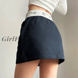 Back To School Vintage Y2K Mini Skirt For Women High Waist Printed Patchwork Solid Slim A-Line Acubi