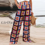Back To School Women High Waist Ethnic Style Wide Leg Pants Fashion Vintage Graphic Loose Trousers