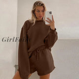 Girlfairy 2023 Autumn Long Sleeve Pullovers Hoodies Casual Fashion Sweatshirt & Shorts Sets Outfits