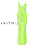Girlfairy 2023 Autumn New Womens Clothing Sexy Camisole Slim-Fit Bag Hip See-Through Skirt Suit