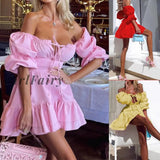 Girlfairy 2023 Autumn New Womens Solid Color Sexy Short Sleeve Tube Top Nightclub Mini Dress Elegant