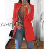 Girlfairy 2023 Autumn Solid Long Sleeve Womens Blazer Chic Cardigan Vintage Fashion Jacket For Women