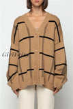 Girlfairy 2023 Autumn Winter Korean Casual Women Y2K Plaid Knitted Cardigans Sweater Loose Long