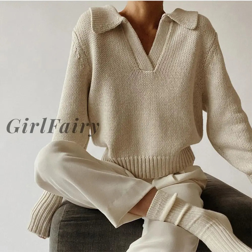 Girlfairy 2023 Autumn Winter Loose Knitted Sweater For Women Jumper Clothes Oversized Pullovers