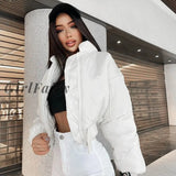 Girlfairy 2023 Autumn Winter Solid Padded Cotton Jacket For Women Zipper Cropped Coats Loose