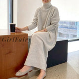 Girlfairy 2023 Autumn Winter Turtleneck Sweater Dress Solid Color Fashion Casual Loose Simplicity