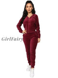 Girlfairy 2023 Autumn Winter Velvet Two Piece Sets Womens Outfits Clothes Zip Hooded Top Long Pants