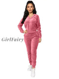 Girlfairy 2023 Autumn Winter Velvet Two Piece Sets Womens Outfits Clothes Zip Hooded Top Long Pants