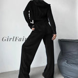Girlfairy 2023 Autumn Womens Fashion Sports Hoodie Straight-Leg Pants Gold Velvet 2-Piece Suit