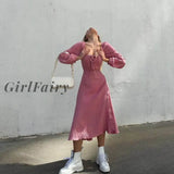 Girlfairy 2023 Early Autumn Sexy Slit Dress Womens Cotton Crepe Mid-Length Skirt French Long-Sleeved