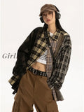 Girlfairy 2023 Early Autumn Women New Vintage Plaid Turn-Down Collar Over-Shirt Long Sleeve