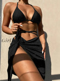 Girlfairy 2023 European and American three-piece bikini solid color sexy female split swimsuit triangle swimsuit