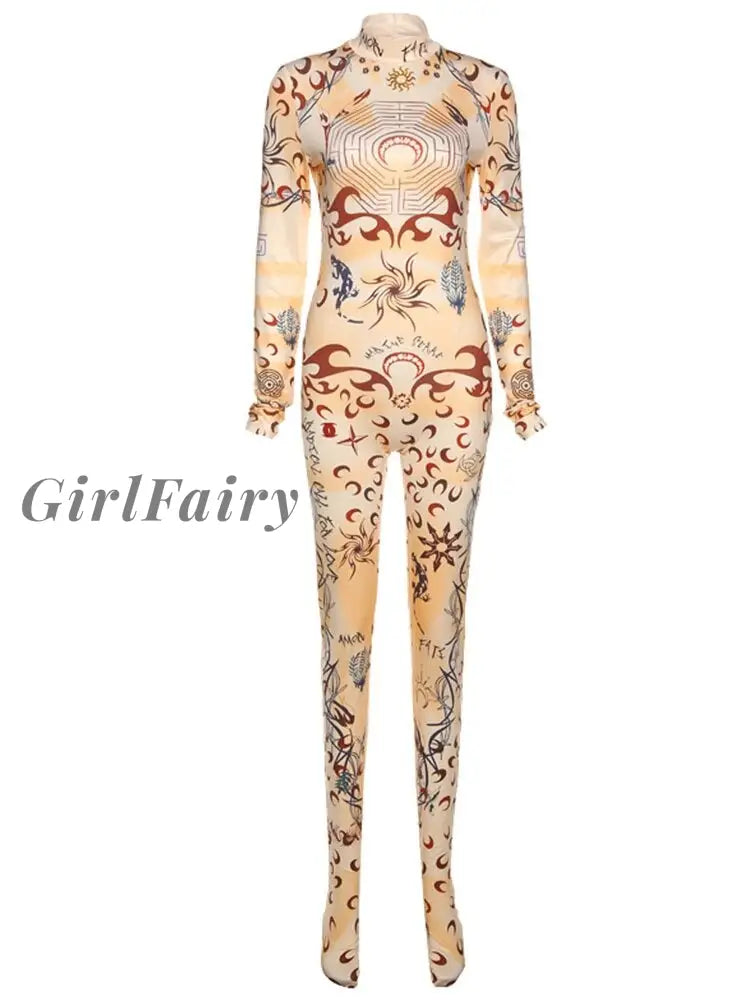 Girlfairy 2023 Fall Winter Women Multicolor Elegant Pattern Bodysuit Female One Piece Zipper Clothes