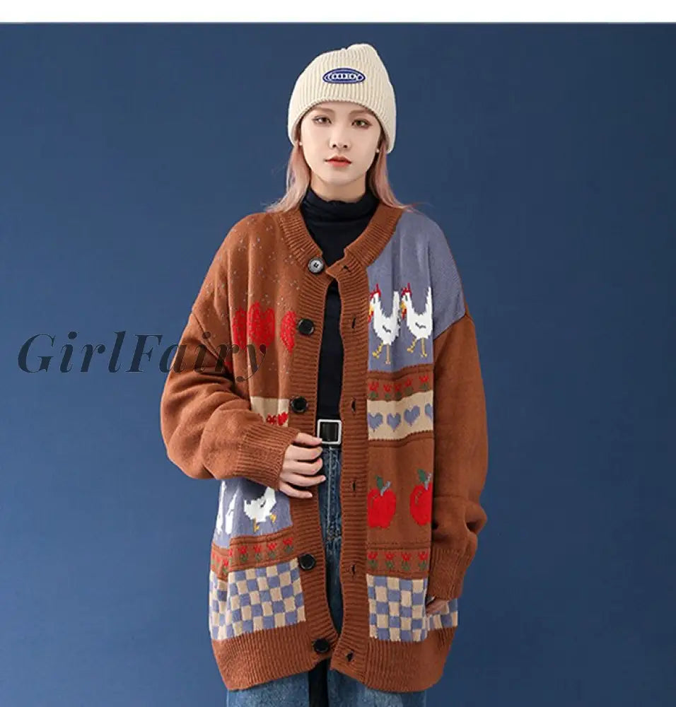 Girlfairy 2023 Hip Hop Streetwear Knitted Sweater Men Women Jacquard Outer Harajuku Oversize Loose