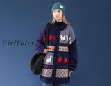 Girlfairy 2023 Hip Hop Streetwear Knitted Sweater Men Women Jacquard Outer Harajuku Sweater Oversize Loose Cardigan Sweater Tops