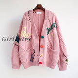 Girlfairy 2023 Knitted Cardigan Sweater Winter Woman Coat Ladies Warm Pink / M Coats & Jackets