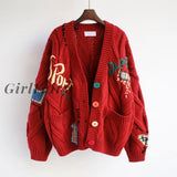 Girlfairy 2023 Knitted Cardigan Sweater Winter Woman Coat Ladies Warm Red / M Coats & Jackets