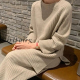 Girlfairy 2023 Knitted Sweater Suit Women Elegant Solid O-Neck Pullovers+Wide Leg Pants Suit Lady Autumn Winter Soft 2 Piece Set Homewear