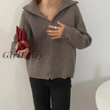 Girlfairy 2023 Ladies Autumn And Winter Thick High Collar Casual Lapel Zipper Design Knitted